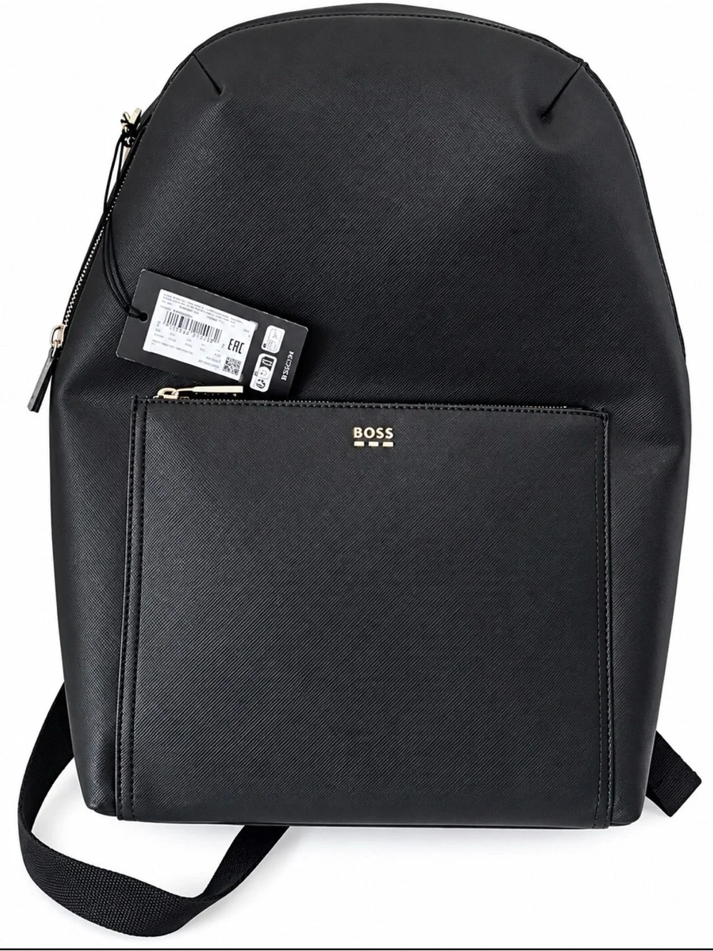 Boss Black Leather Backpack with Gold Hardware